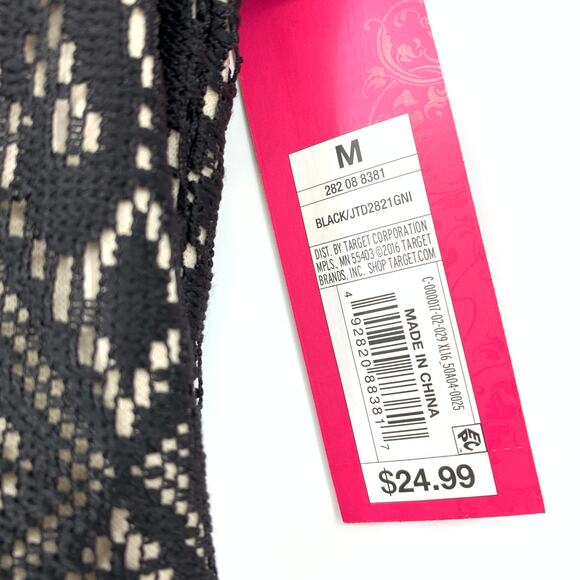 Xhilaration Dress Women's Size Medium A-Line Lace Trim Textured Black Tan - Picture 5 of 7